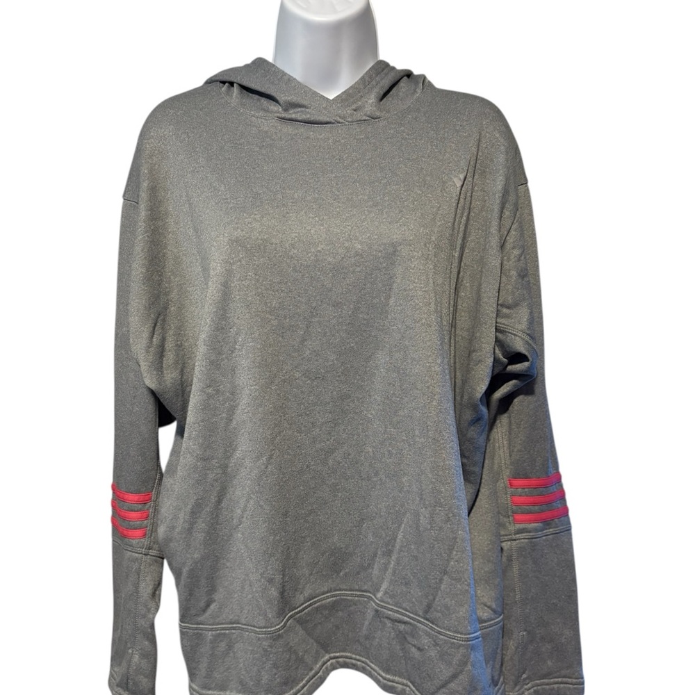 Adidas Running Women’s Gray Pullover Hoodie with Pink Accent Stripes XL